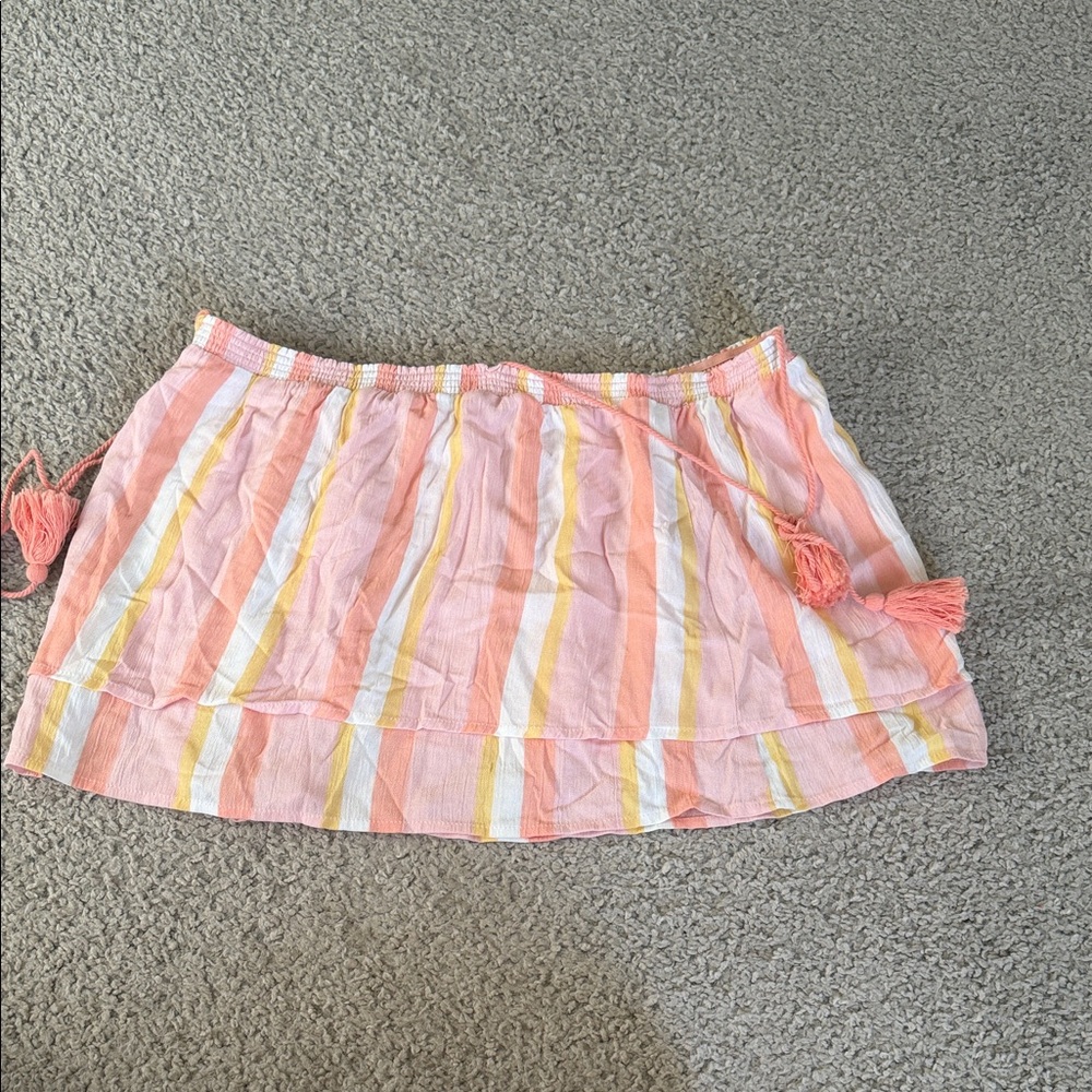 BB Dakota Pink and Yellow Striped Mini Skirt